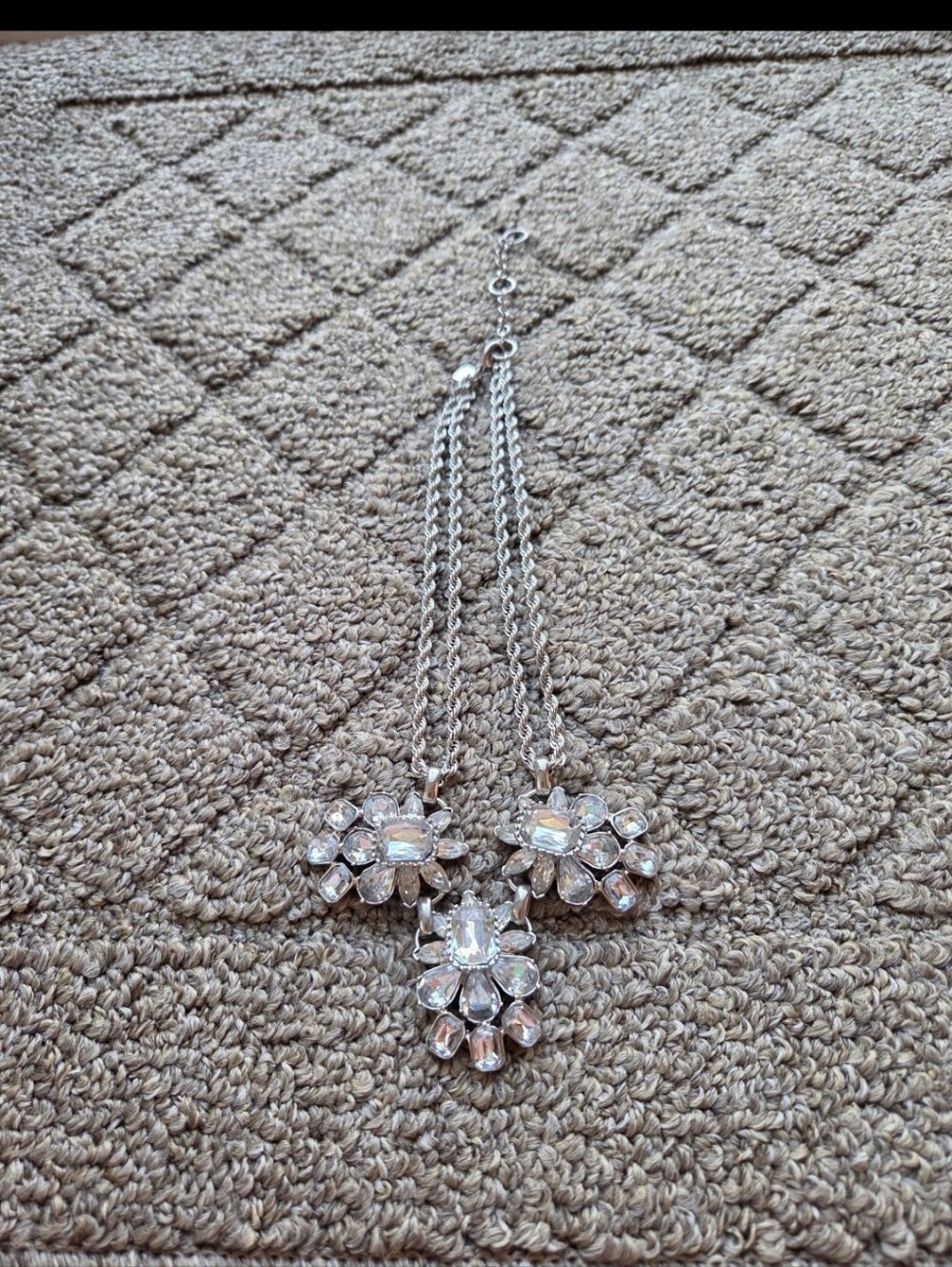 Banana Republic Silver Crystal Floral Triple Pendant Necklace